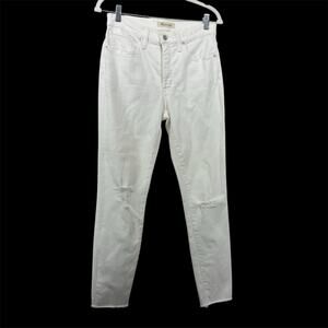 Madewell Size 28 White 9" High Rise Skinny Crop Jeans Distressed Raw Hem Stretch